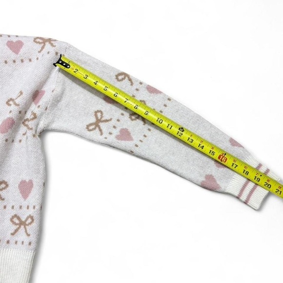 Cream and pink bow with hearts button cardigan soft and thick - Picture 7 of 8